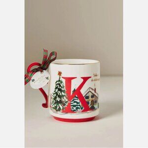 NEW Anthropologie Nathalie Lete Stoneware Holiday Monogram Mug Letter K
